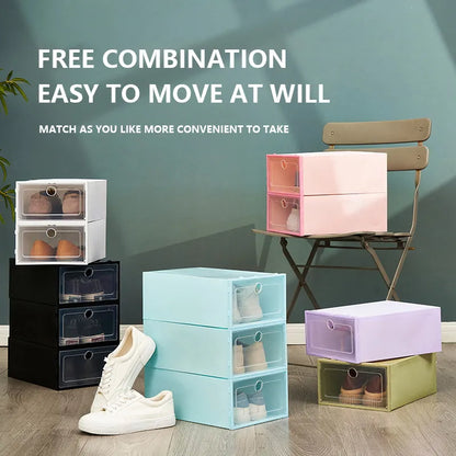 Transparent Lid Shoe Box Sets Shoes Organizers Thickened Foldable Dustproof Storage Boxs Stackable Combined Shoe Cabinet