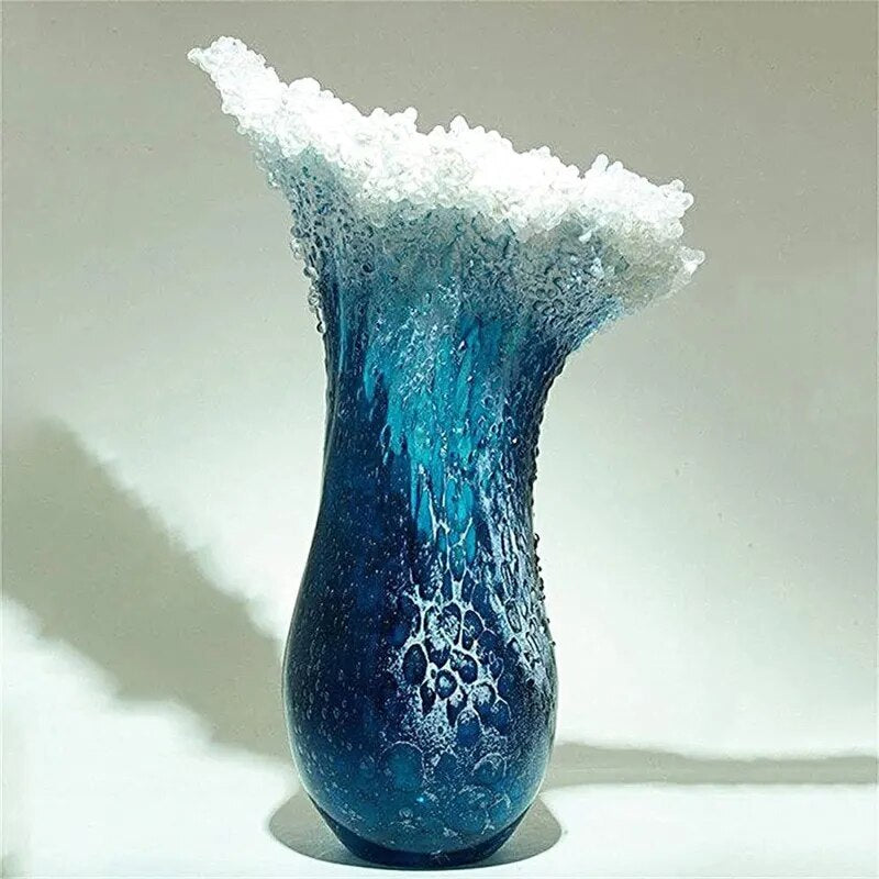 New Arrival Sea Ocean Wave Vase Handmade Resin Art Flower Pot Ornament Modern Desktop Living Room Creative Home Decor