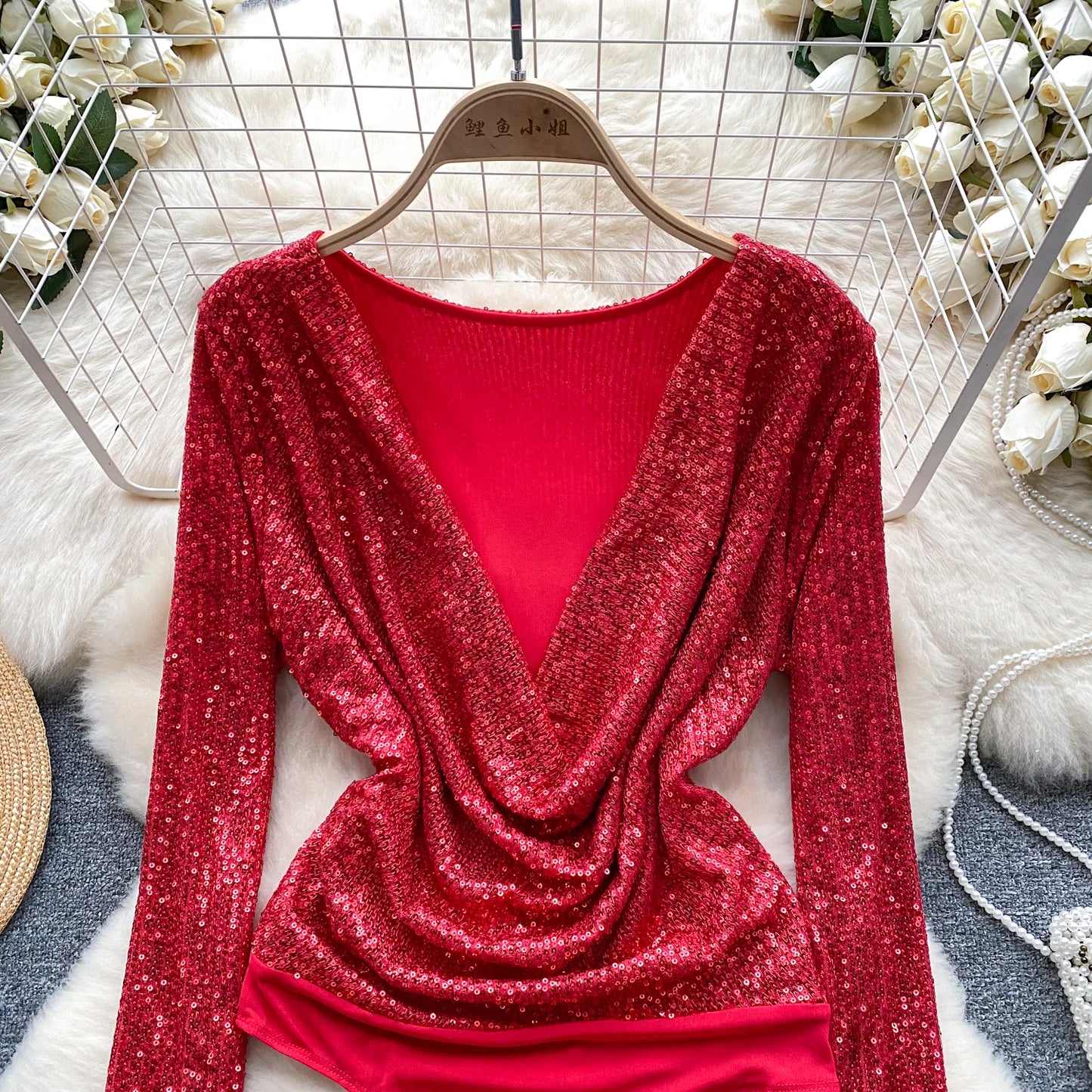 Senior Women Sheath Sexy Bodysuits Long Sleeved Backless Open Crotch Shapewear 2023 Fashion Sequins Night Club Outfit Wanita