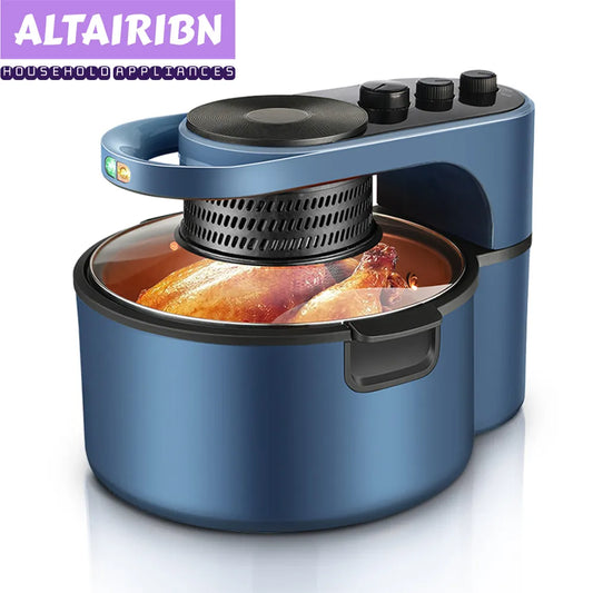 Multifunction Air Fryer 360° Rotary Oil-free Visual 8L Large Capacity Electric Fryer Oven Temperature80- 230°C Timer Control 1H