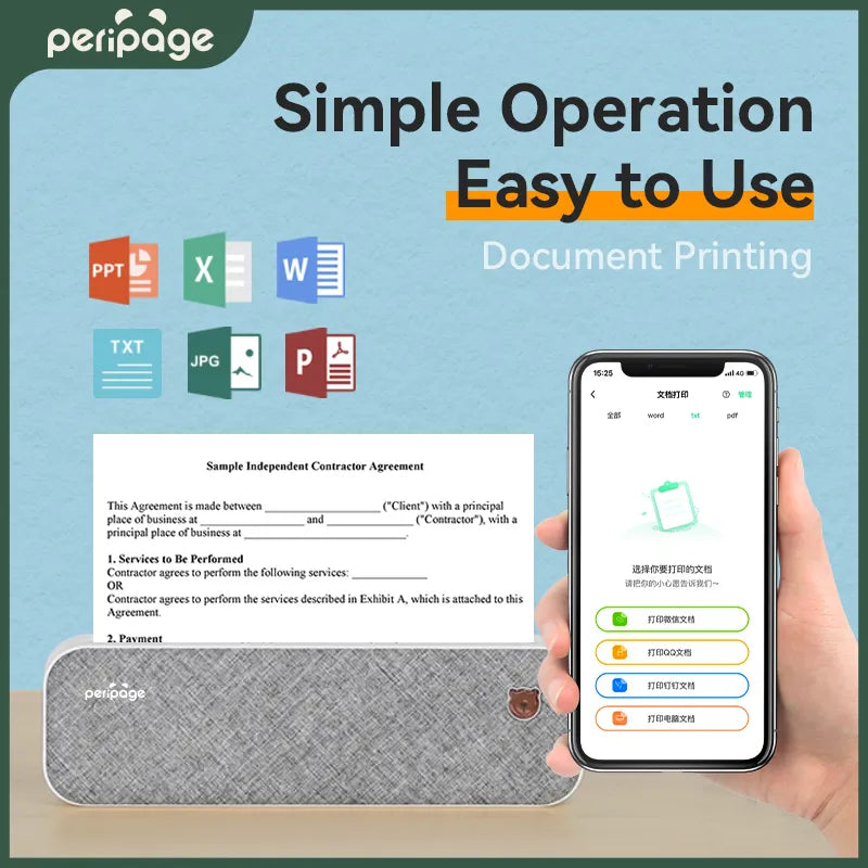 PeriPage-impresora A40 A4, impresora portátil de papel, USB, Bluetooth, inalámbrica, por transferencia térmica, para sistema IOS y Android