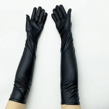 Adult Long Patent Leather Coated Pole Dance Performance Gloves Halloween Costume Accessories Tight Gloves