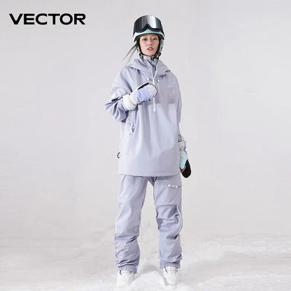 Men Women Solid Color Ski Jacket Ski Pants Warm Windproof Winter Overalls Hoodie Waterproof Outdoor Sports Clothing Snowboard