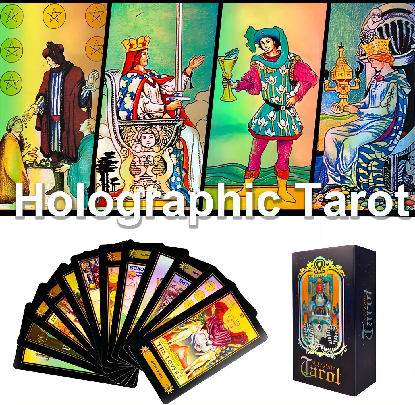 SUNHHX Juego de Cartas de Tarot, 78 Cartas de Tarot láser de Superficie, Cartas de Tarot con Libro de Instrucciones en inglés, Cartas de Tarot para Principiantes