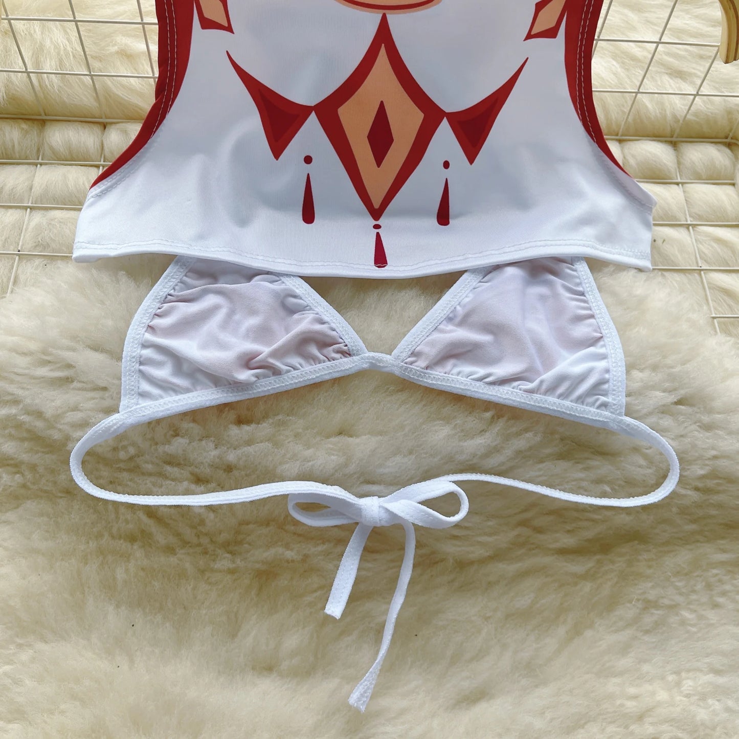 Trajes sexys para Cosplay, Mini Top sin mangas, falda corta ajustada y tangas, Bikini con estampado de vaina, conjuntos dulces de tres piezas Wanita 2023