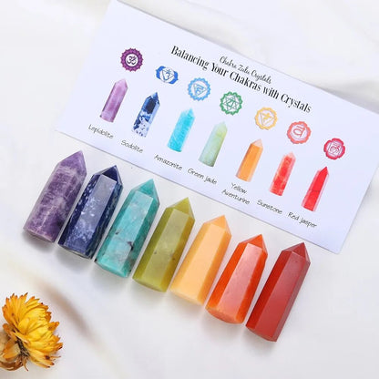 Natural Chakra Stone Crystal Point Wand Gift Set Blue Apatite Clear Quartz Healing Hexagonal Obelisk Energy Mineral Home Decor