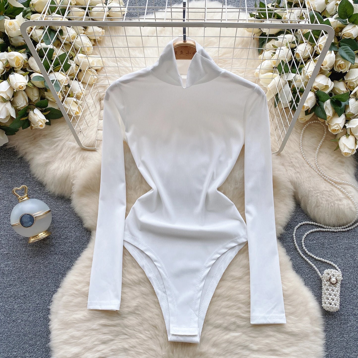 Fashion Solid Slim Sensual Bodysuits Ladies Half High Collar Hotsweet Outer streetwear 2023 Open Crotch Sexy Jumpsuit Wanita