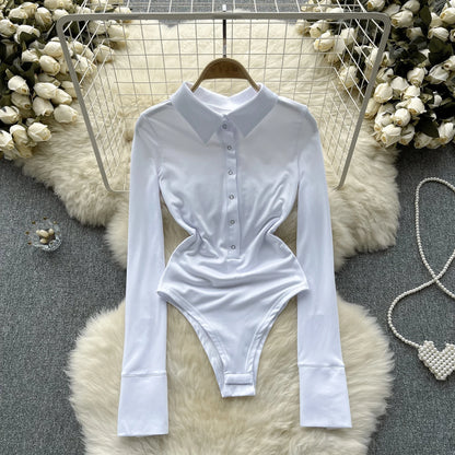 2023 frauen Streetwear Sexy Bodys Taste Polo Kragen Lange Ärmeln Y2K Outwear Mode Offenem Schritt Schlank Playsuits Wanita