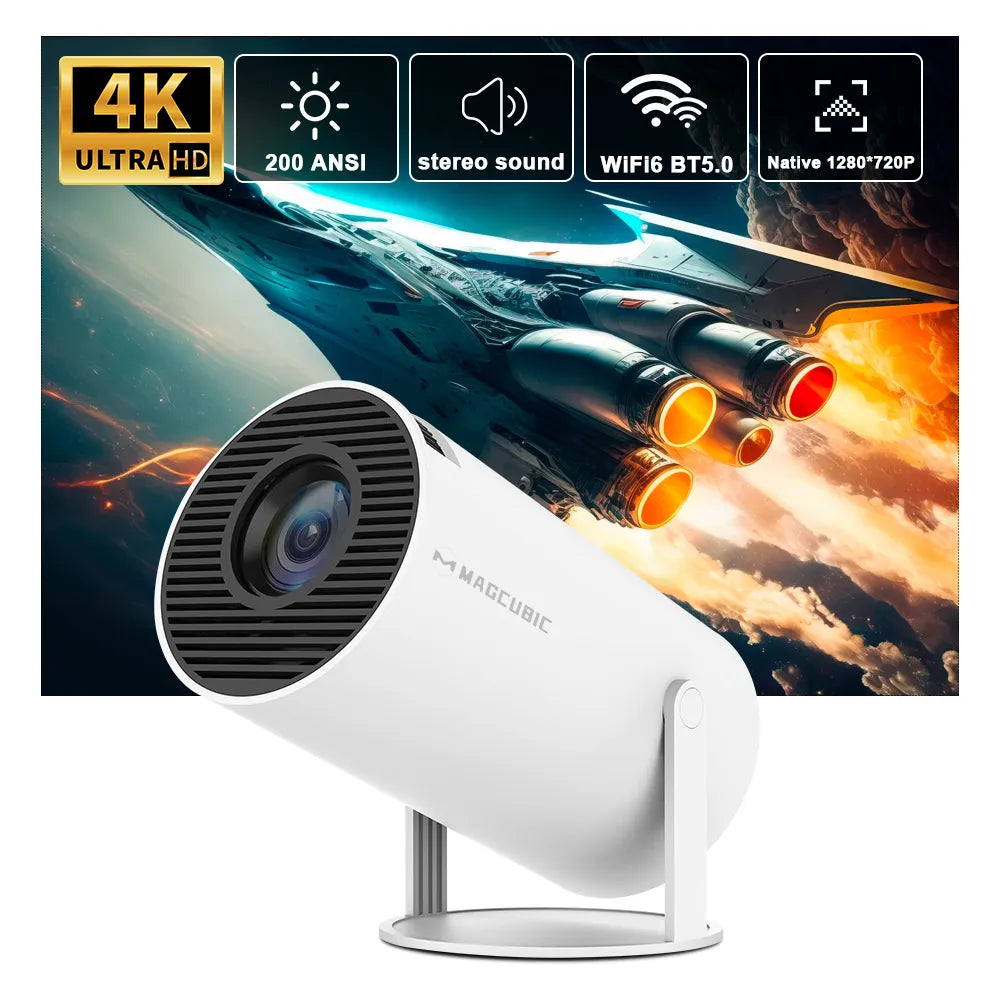 Transpeed Android 11 Proyector 1280*720P 4K Wifi6 200ANSI AllwinnerH713 180 ° flexible BT5.0 Cine en Casa Proyector portátil al aire libre