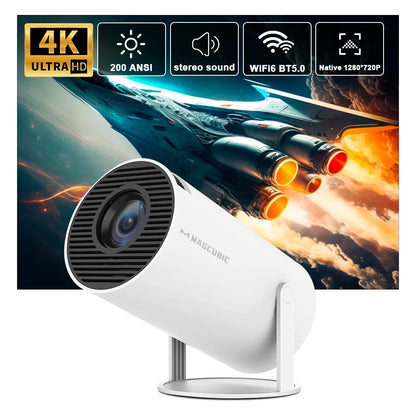 Transspeed Android 11Projektor 1280*720P 4K Wifi6 200ANSI AllwinnerH713 180° flexible BT5.0 Heimkino Outdoor tragbarer Projektor