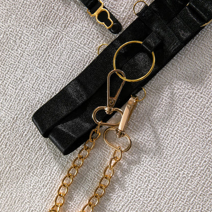 Gepolsterte Dessous für Frauen, sexy Unterwäsche, Damen-Körper, feiner BH und Höschen-Set, Luxus-Strumpfband mit Kette, Bilizna-Set