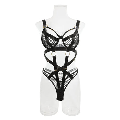 Strap Hollow Out  Sexy Playsuits Women Transparent Slim Sensual Nightwear Open Croth Sheer Backless Bodysuits Wanita