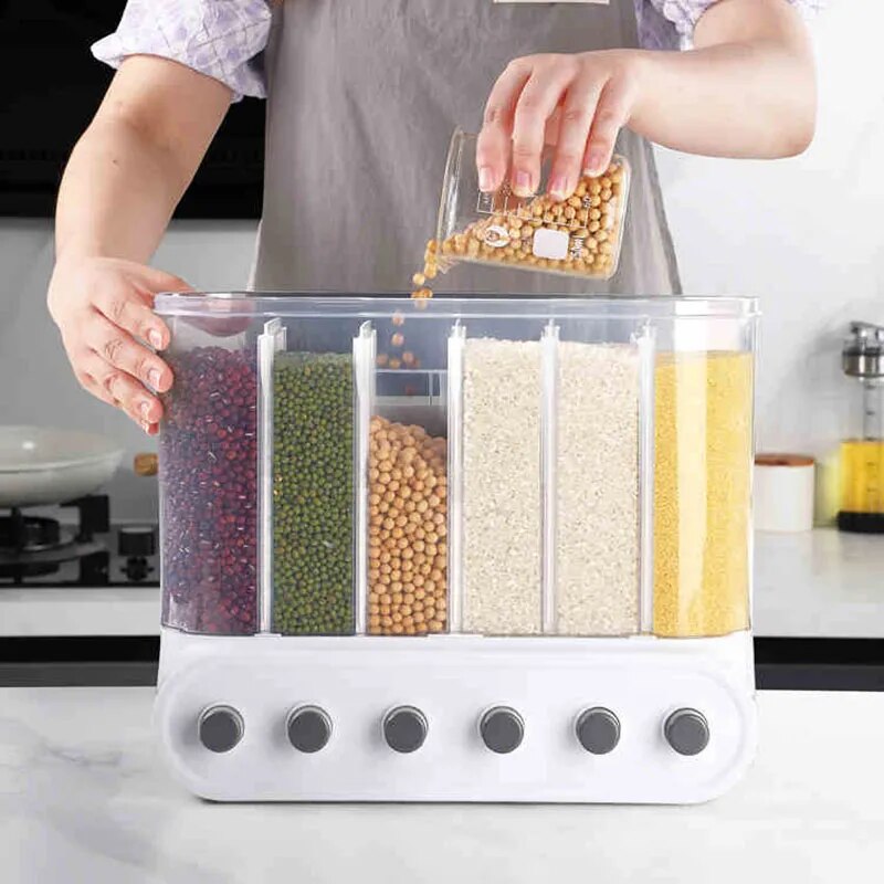 MOZHOU Grain Storage Box Dispenser Household Rice Container Bucket Wall-Mounted Press Compartment Kitchen Food Collection