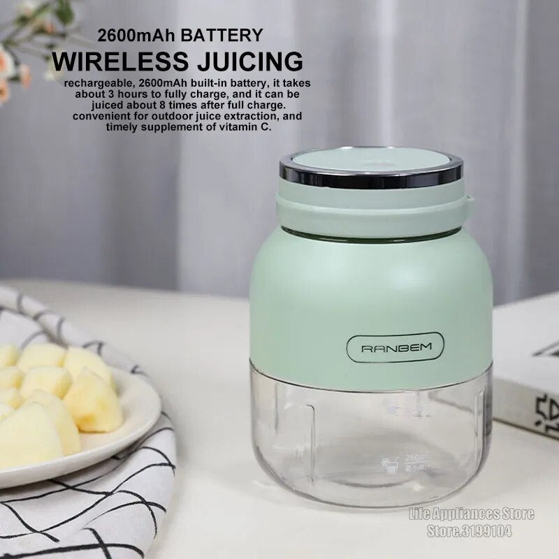 RRNBEM Portable Juicer Bottle 800ML Milkshake Mixer Juice Maker Wireless Rechargeable For Home Office Kitchen 2600mAh Battery