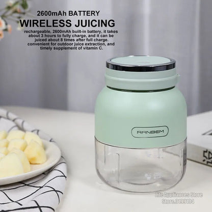 RRNBEM Portable Juicer Bottle 800ML Milkshake Mixer Juice Maker Wireless Rechargeable For Home Office Kitchen 2600mAh Battery