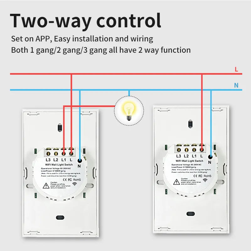 TNCE-interruptor de pared inteligente Tuya US WiFi, 1/2/3/4 entradas, sin cable neutro, Sensor táctil, interruptores de luz LED, hogar inteligente, Alexa y Google Home