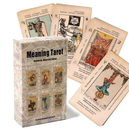 Carta de Tarot con significado en ellas, palabra clave de Tarot para principiantes, baraja de Tarot antigua, cartas de Tarot para aprender, 78 cartas del Zodíaco invertido