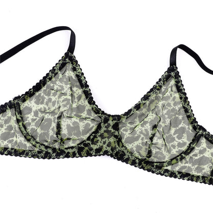 Neon-Leoparden-Dessous, 5-teilige Spitzenunterwäsche, nahtlos, sexy, sinnlich, transparent, Strumpfhalter-Sets