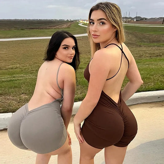 Solide Ärmellose Backless Geraffte Sexy Bodycon Dünne Slips Frauen Sommer 2023 Ein Stück Overall Urlaub Rave Outfits Strampler