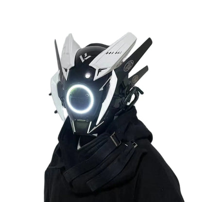 Máscara ligera Shinobi Samurai casco Cyberpunk Cosplay rastas máscara genial con trenzas Led regalo de Navidad y Halloween alas de rastas