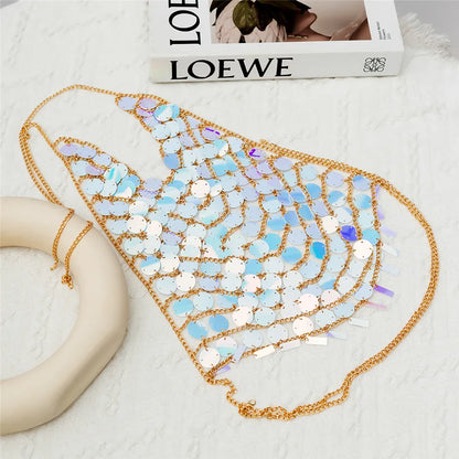 Sexy Colorful Plastic Sequin Chest Bra Lingerie Chain Necklace Women Summer Bikini Boho Festival Body Jewelry Y2K Accessories