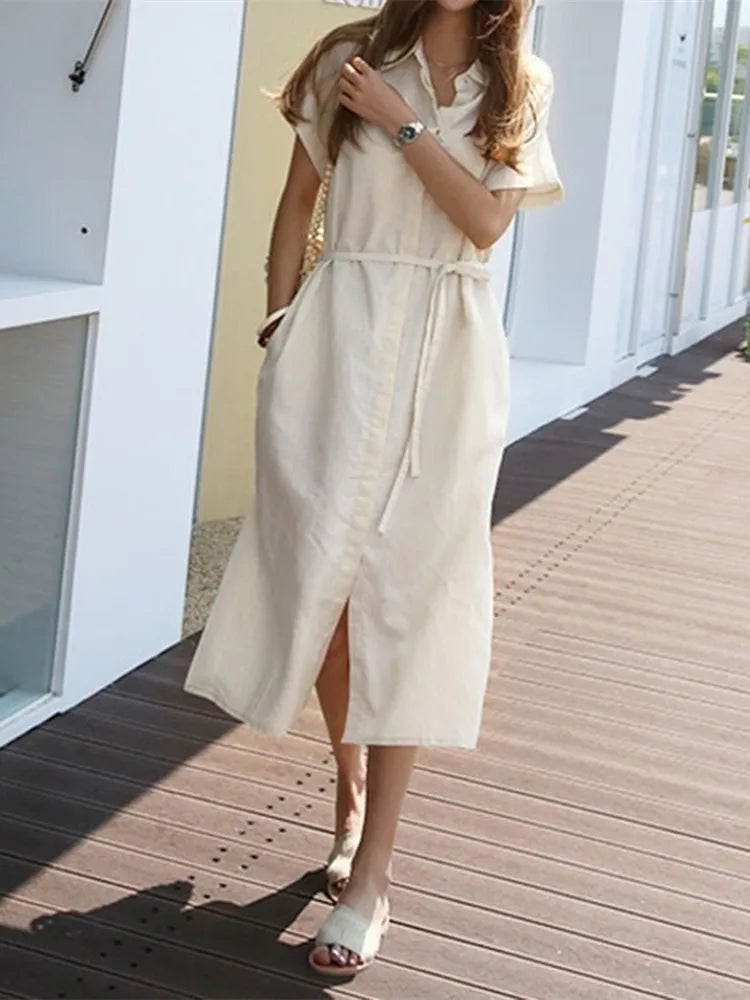 Summer Women Dress Shirt Dress Long Evening Female Vintage Maxi Party Oversize Beach Woman Dresses Casual Elegant Prom Green