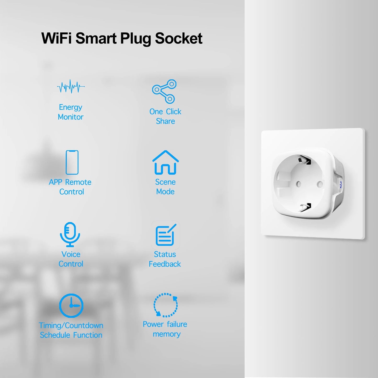 Tuya 16A 20A EU enchufe inteligente WiFi enchufe inteligente con función de sincronización de monitoreo de energía Control de voz Alexa Google Assitant