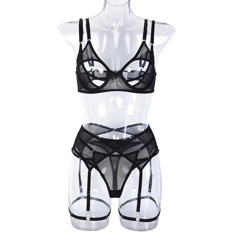 Puberty Sexy Underwear Women Sets Luxury 5 Pieces Lingerie Sexi Woman Hollow Out Bra Panties Set with Garters Seamless