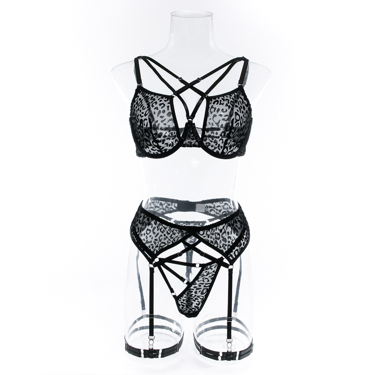 Conjunto de sujetador cruzado Sensual de lencería de terciopelo de leopardo, conjunto de Push Up transparente, conjuntos sexys, conjunto de Sissy Fancy Bilizna