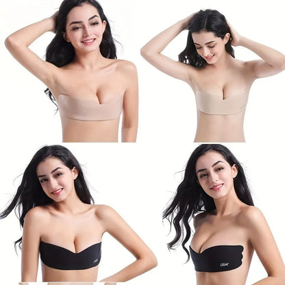 Unsichtbarer trägerloser Push-Up-BH aus Silikon, selbstklebende BHs, Nippelabdeckung, große Brüste, geraffte Bralettes, Unterwäsche, Braut, Hochzeit