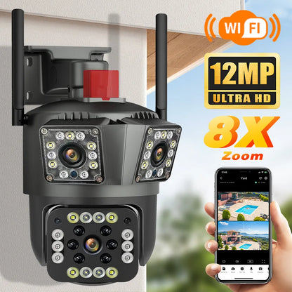 HD 8MP PTZ WiFi 4K cámara de pantalla de doble lente 6K 12MP tres pantallas protección de seguridad detección de movimiento IP CCTV Survalance al aire libre