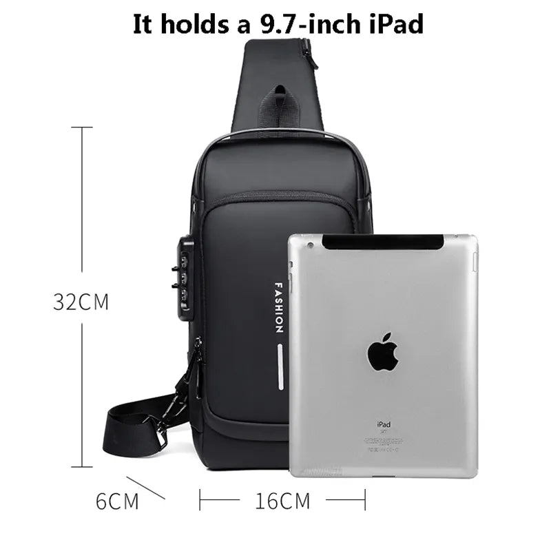 Bolso de hombro multifunción antirrobo con USB para hombre, bandolera cruzada para viaje, bandolera para el pecho, paquete de mensajero para hombre