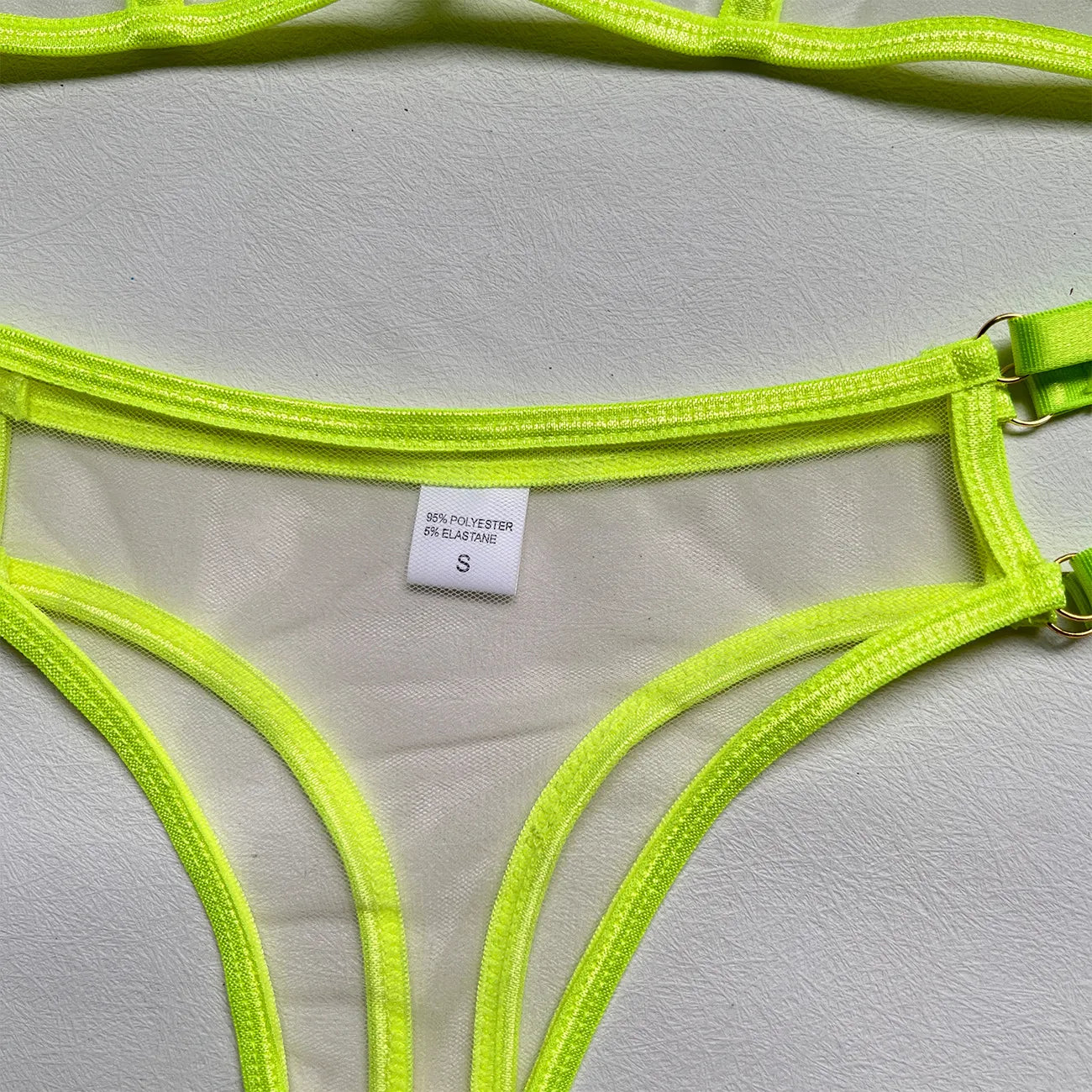 Neon Sexy Unterwäsche Frauen Körper Weibliche Dessous Sexy Kostüm Transparent BH Outfit 4-teilige Spitze Intim