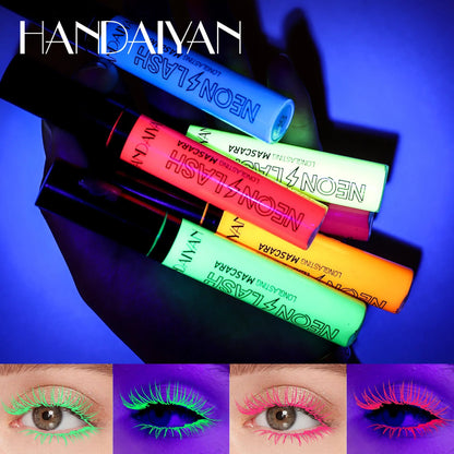 Fluoreszierende Mascara-Verlängerung für Wimpernverlängerung, Augen-Make-up, 6 Farben, UV-Wimpern, langlebig, wasserdicht, leuchtende Mascara-Creme