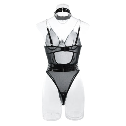 Women Mesh Sexy Playsuits 2023 Summer Strap Hollow Out Slim  Nightwear Fashion Chain Sheer Sensual Bodysuits Wanita