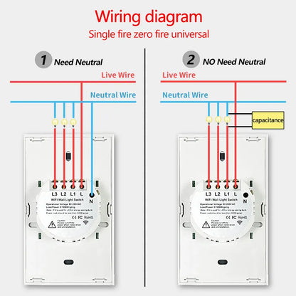 TNCE Tuya US WiFi Smart Wall Switch 1/2/3/4 Gang  No Neutral Wire Touch Sensor LED Light Switches Smart Home Alexa Google Home