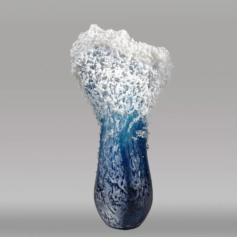 New Arrival Sea Ocean Wave Vase Handmade Resin Art Flower Pot Ornament Modern Desktop Living Room Creative Home Decor