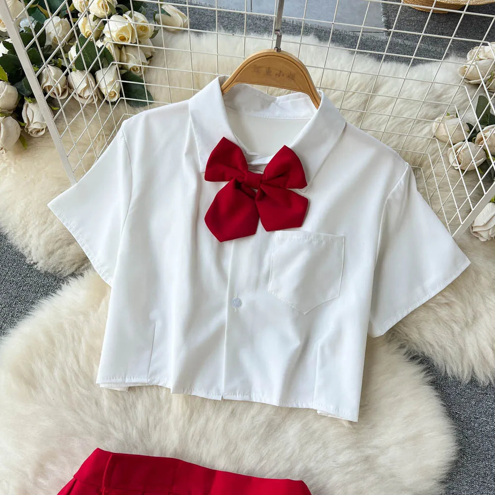 Cosplay   Outfit Women Lapel Neck Short Shirt+Plaid Mini Skirt+Thongs  2023 Preppy Style Sexy Nightwear Wanita