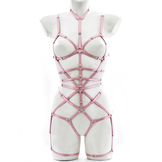 Wanita Women Fashion Body Harness Cage Set Elastic Adjustable Gothic  Harness Garter Halloween Hollow out Sexy Lingerie Belt