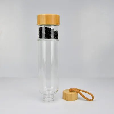 Natürliche Kristall Quarz Kies Edelstein Heilung Glas Energie Elixier Getränk Wasserflasche Bambus Glas Tasse Geschenk süße Wasserflasche