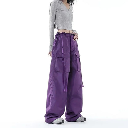 Hip Hop Streamer Lila Y2k Baggy Cargo Hose Damen High Streetwear Vintage Hose High-Waist Taschen Gebündeltes Bein StreetPants