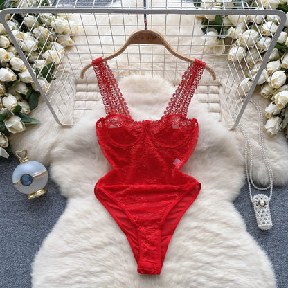 Transparent Mesh Lace Sexy Playsuits Women Strap Strapless Solid Streetwear Y2K Top 2023 Sheer Sensual Slim Bodysuits Wanita