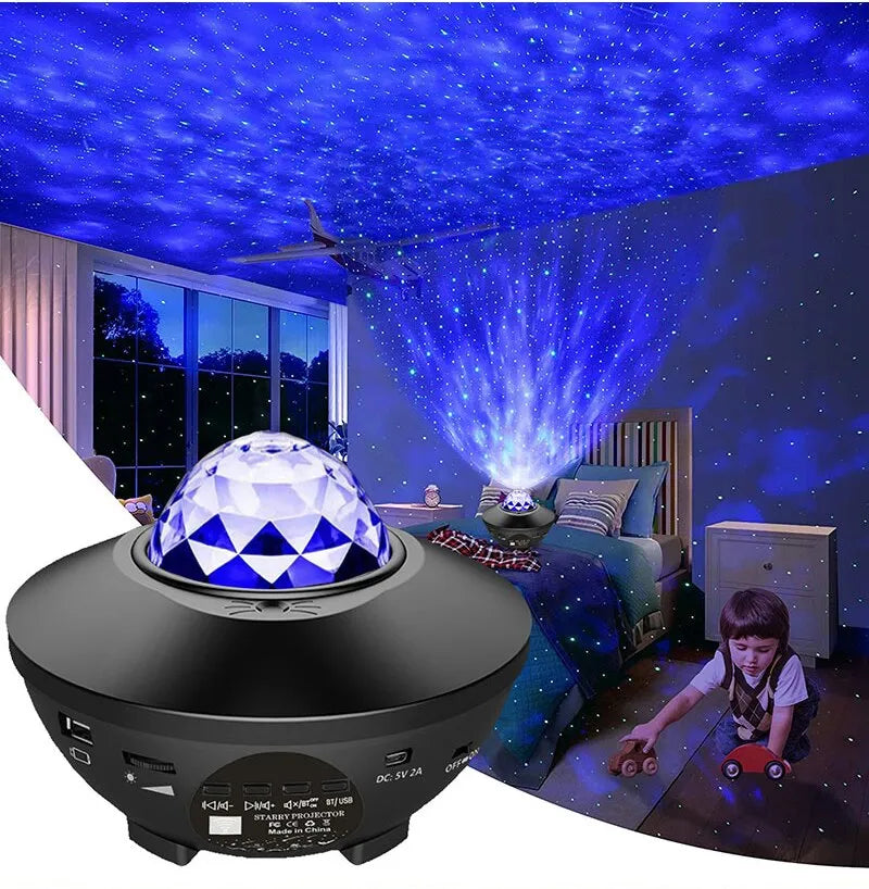 Proyector estrellado, luz nocturna de galaxia con altavoz de música Ocean Wave, proyector de luz de cielo para decoración de dormitorio, fiesta de regalo de cumpleaños