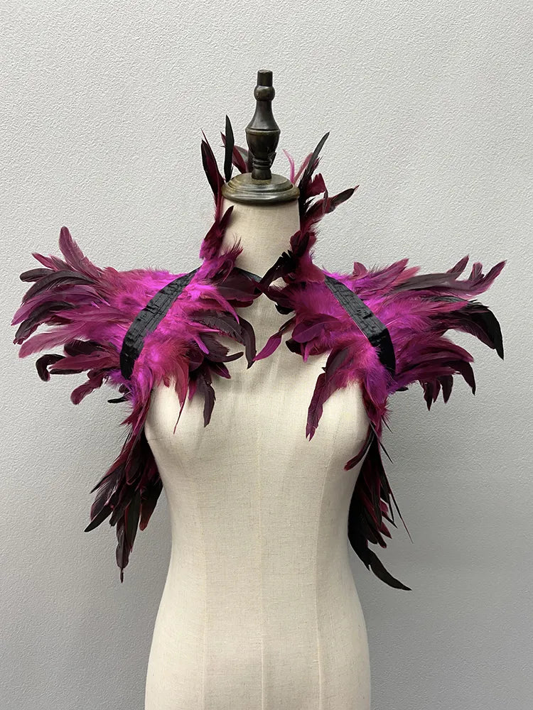 Chal de plumas naturales para mujer, chal negro para Cosplay de Halloween, envolturas de plumas de lujo para hombros, bufandas de plumas góticas Punk sexis