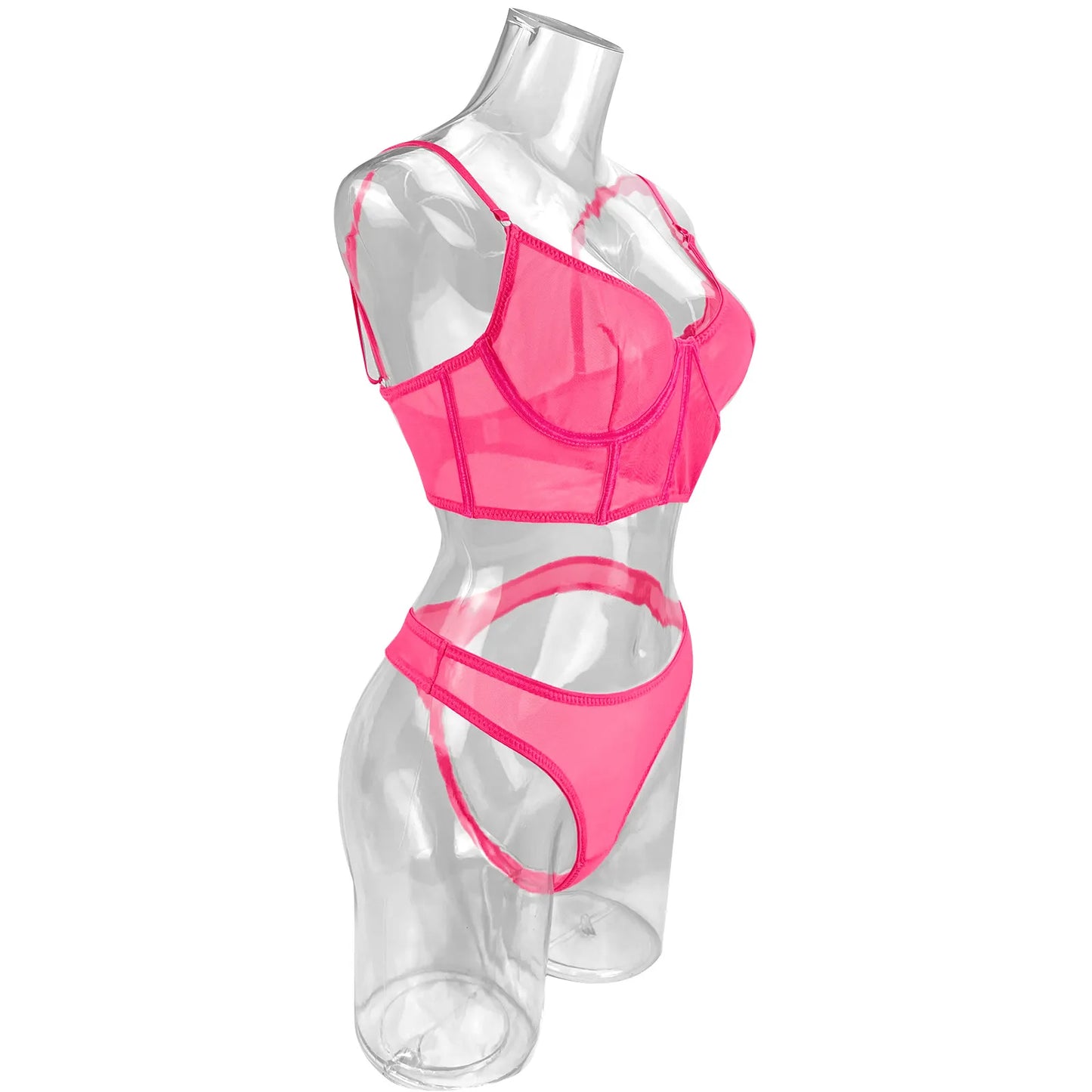 Lencería Sexy para mujer, ropa interior femenina verde neón, conjunto de sujetador y bragas íntimos para mujer, traje transparente de encaje de 2 piezas