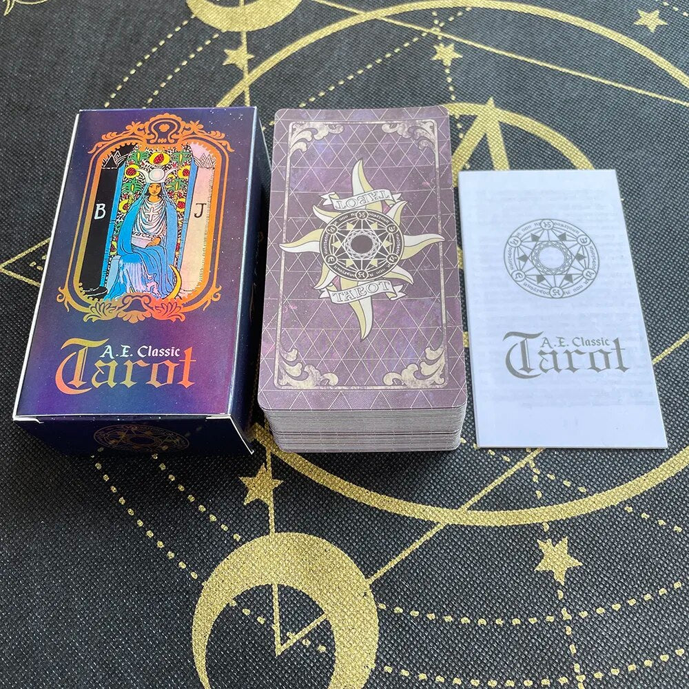 Cartas de Tarot holográficas en inglés brillante para principiantes, con guía, juegos de mesa, runas Catan, psicología, destino, baraja espiritual