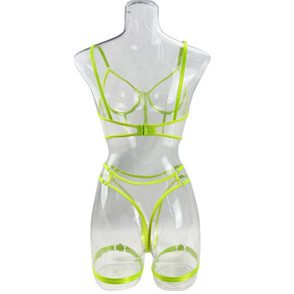 Neon Sexy Unterwäsche Frauen Körper Weibliche Dessous Sexy Kostüm Transparent BH Outfit 4-teilige Spitze Intim