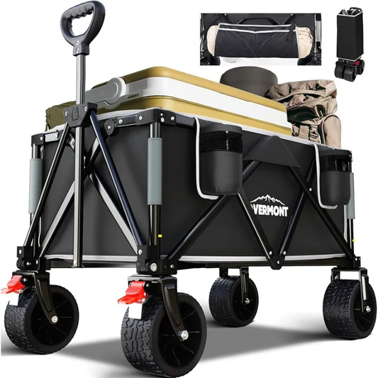 Overmont Collapsible Foldable Beach Wagon with 265lbs Weight Capacity, Heavy Duty Folding Utility Garden Cart with Big All-Terra