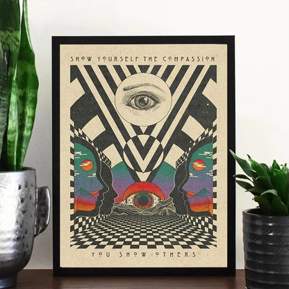 Retro Bohemian Psychedelic 70s Poster Inspirational Quotes Meditation Wall Art Canvas Painting Pictures Hippie Home Room Decor