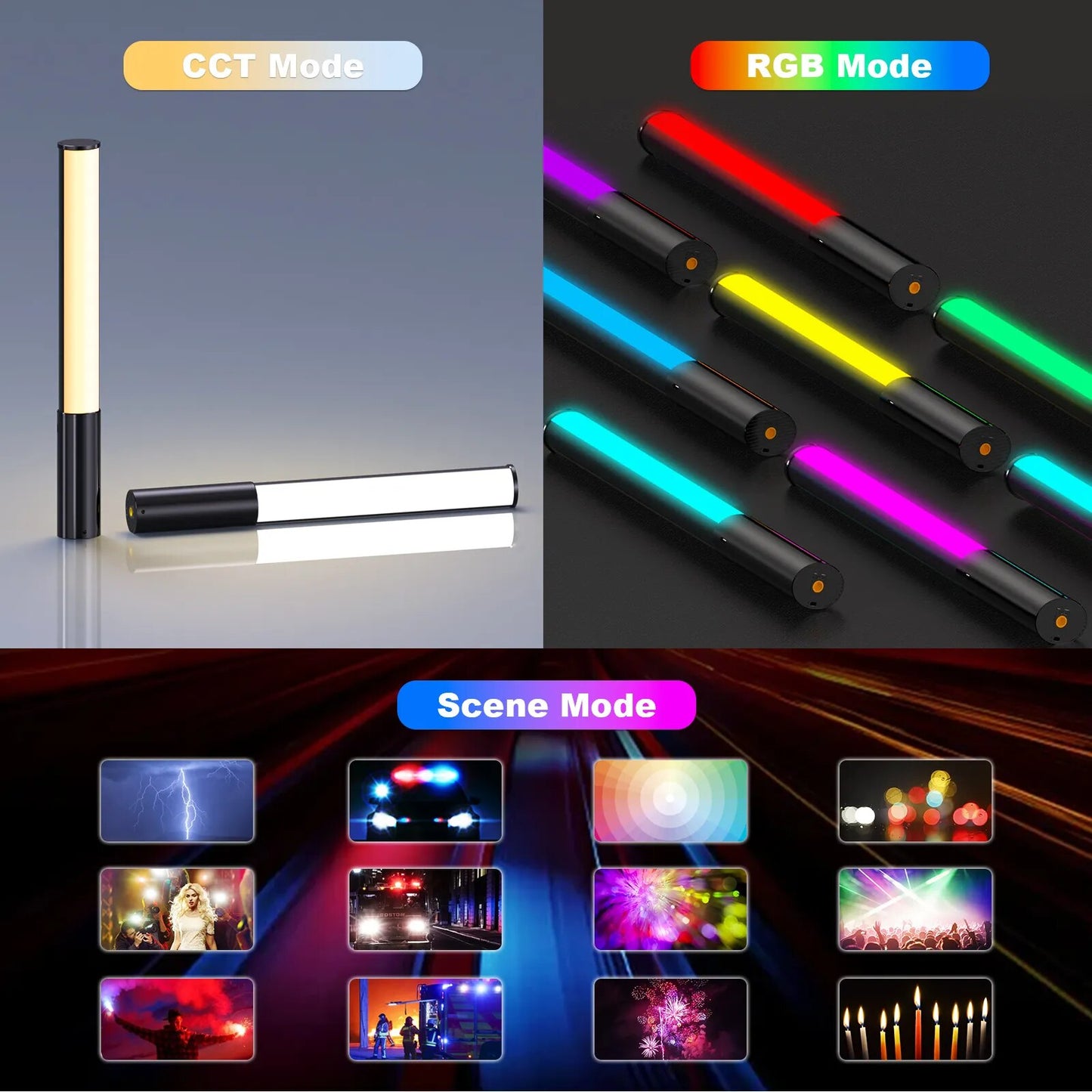 P400 RGB Light Wand Handheld LED Tube Built-in Battery 2500-6500k 36000 Colors Photography Lamp Lighting for Youtube Vlog Party